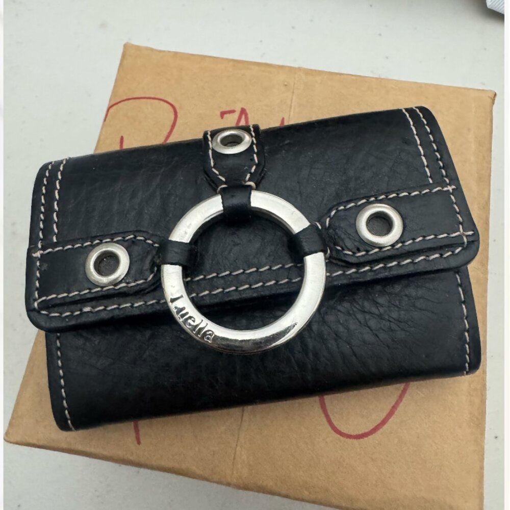 * VINTAGE * LUELLA  BARTLEY ERA . Black Pebbled Leather O-Ring Wallet